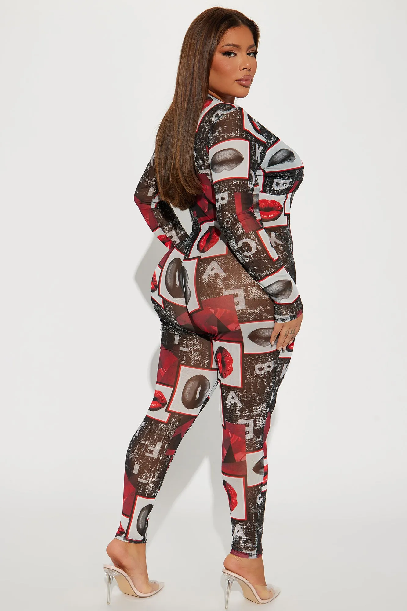 All The Kisses Mesh Jumpsuit - Black/Red