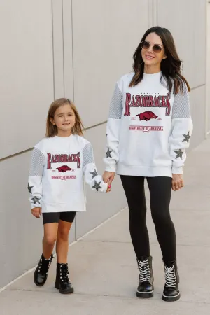 ARKANSAS RAZORBACKS DYNAMIC KIDS EMBELLISHED SLEEVE CREWNECK FLEECE SWEATSHIRT