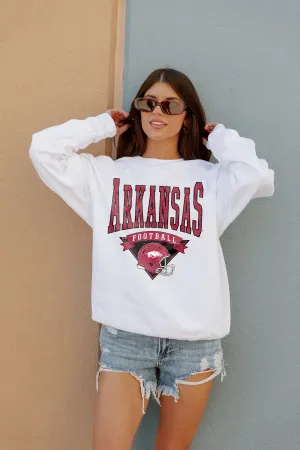 ARKANSAS RAZORBACKS SLOW MOTION CLASSIC CREW FLEECE PULLOVER BY MADI PREWETT TROUTT