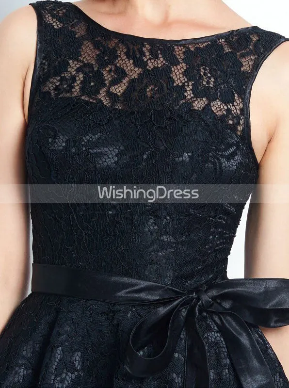 Black Homecoming Dress with Sash,Lace Cocktail Dress,Short Party Dress,HC00153