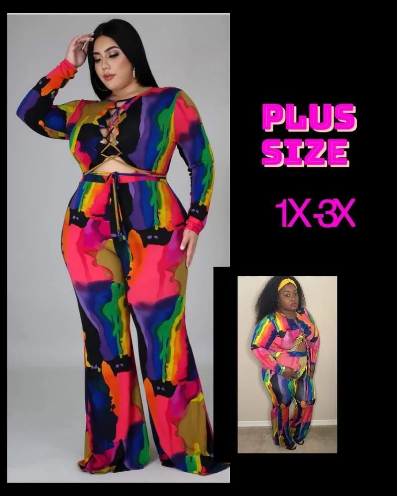 Colorful open lace up jumpsuit