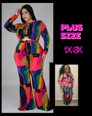 Colorful open lace up jumpsuit