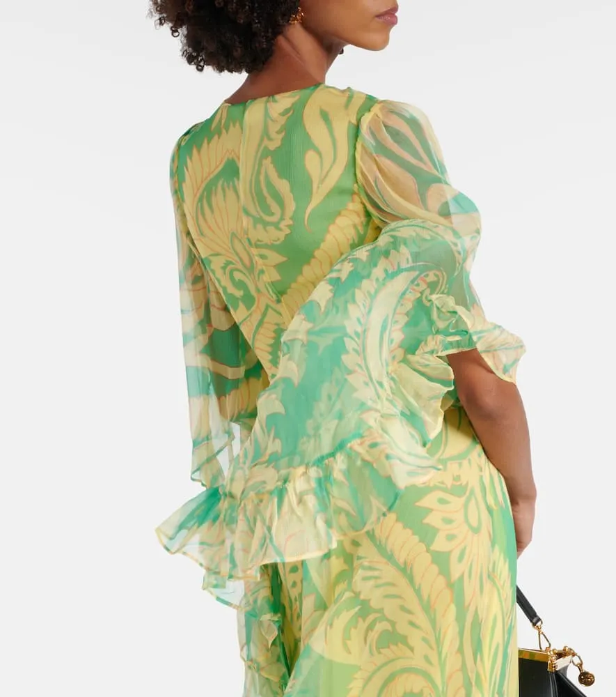 Etro Printed ruffled silk maxi dress