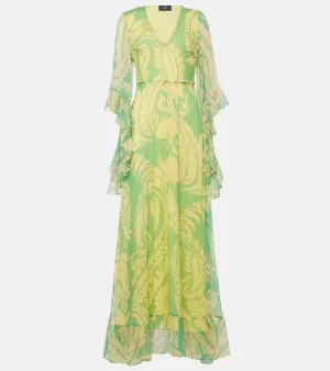 Etro Printed ruffled silk maxi dress