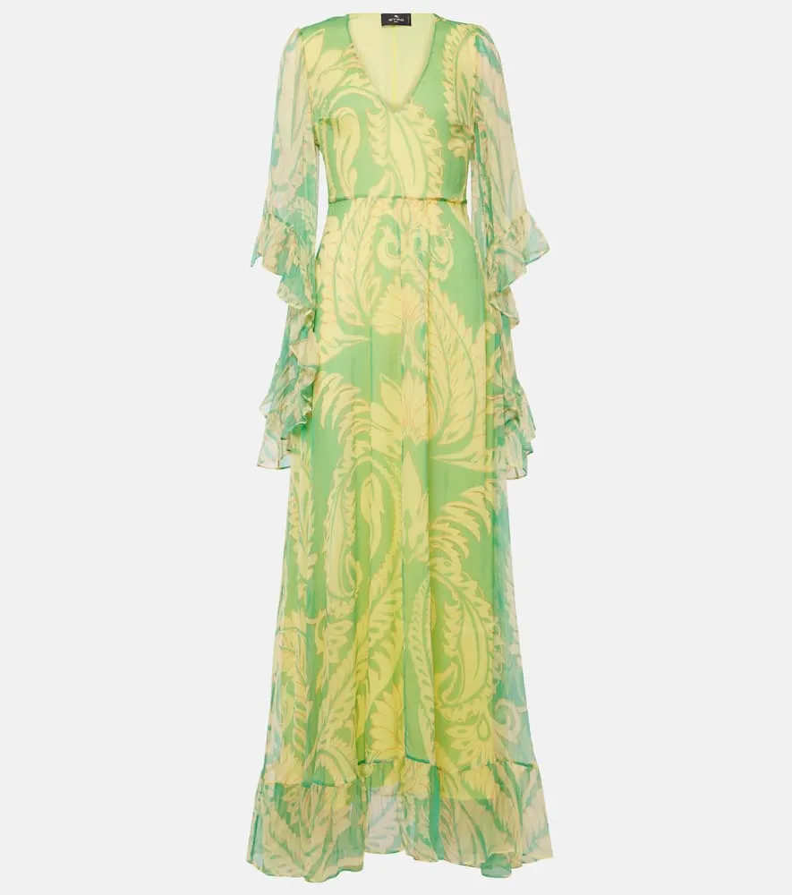 Etro Printed ruffled silk maxi dress