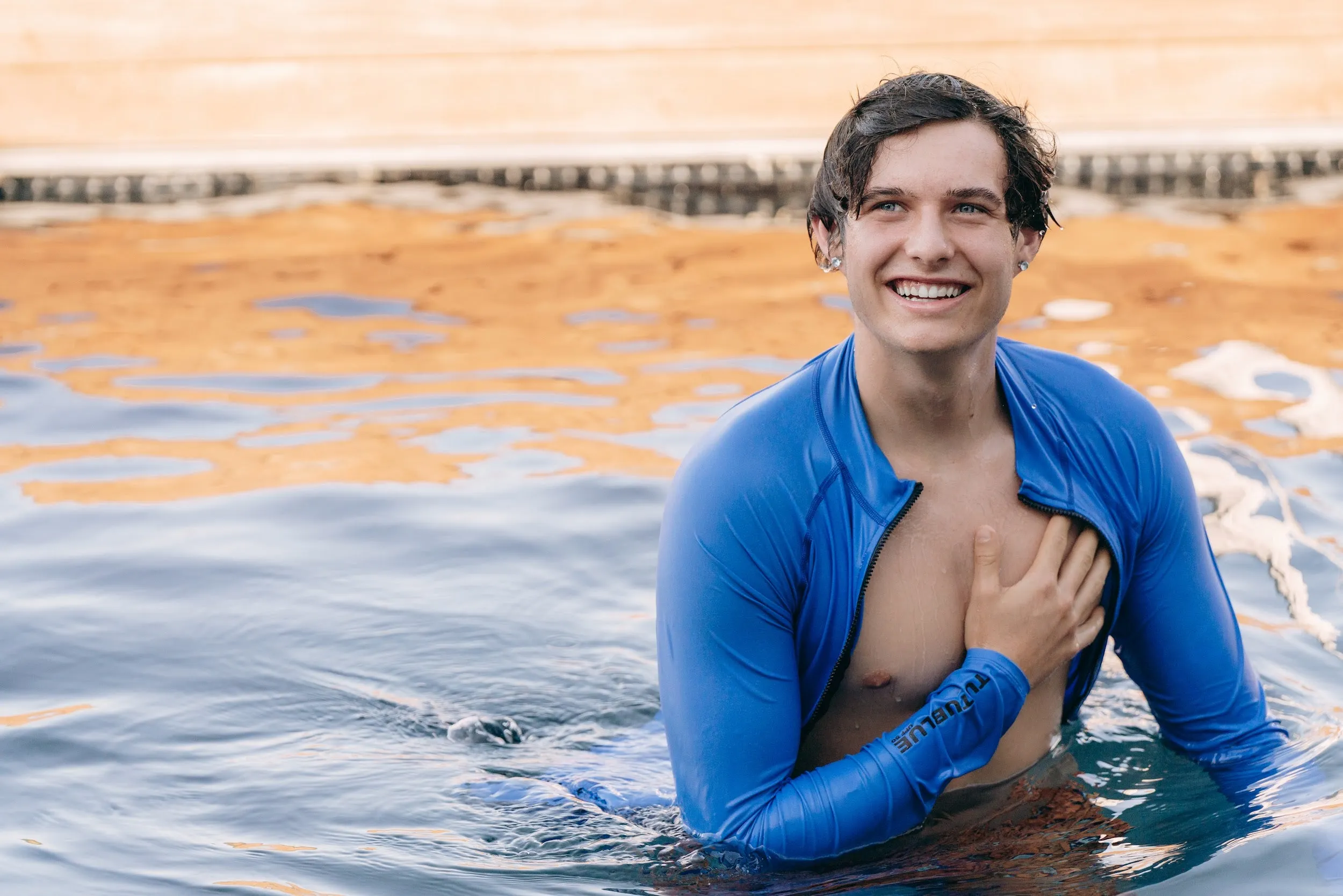 MEN'S ZIP RASH GUARD - BLUE ROYAL