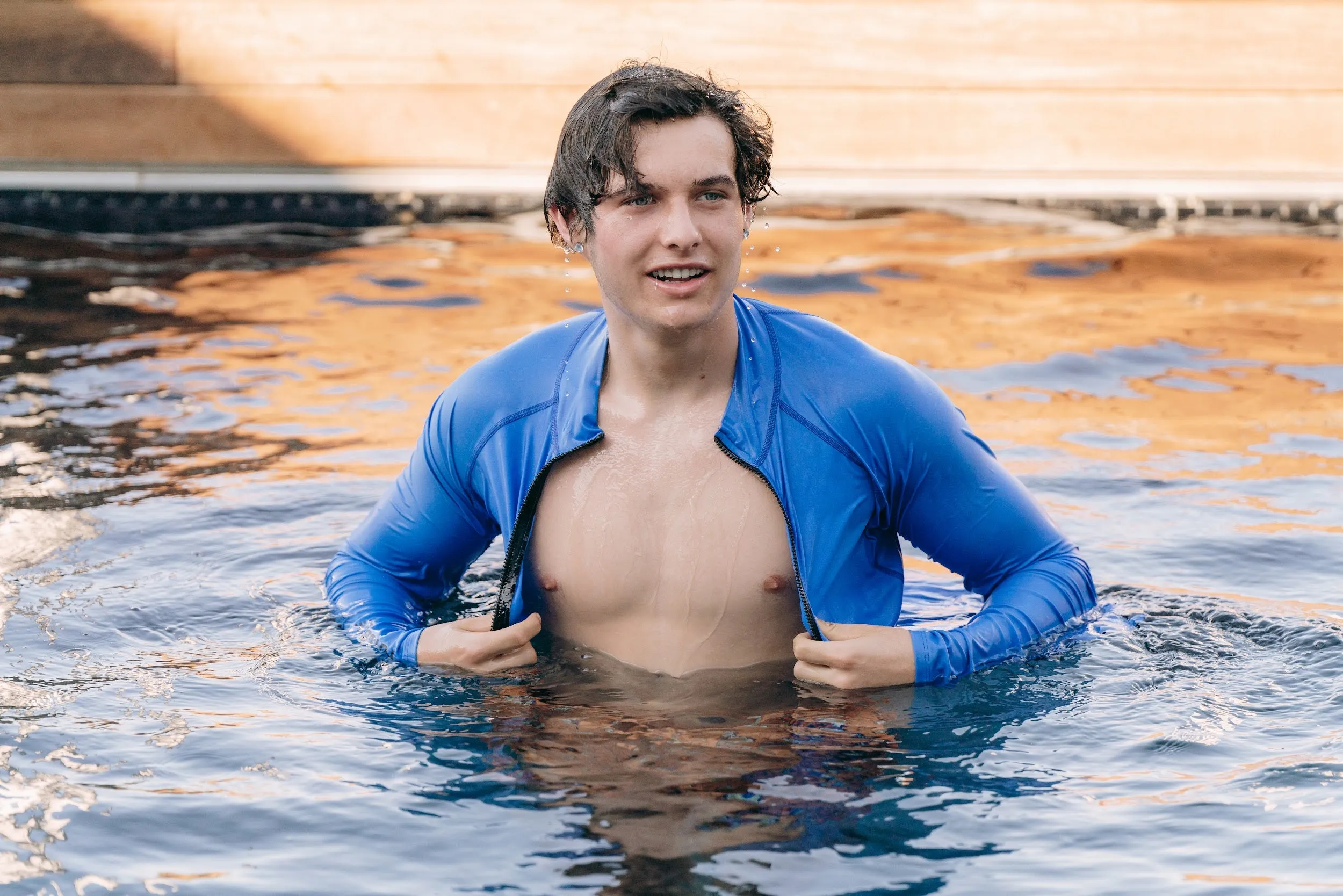 MEN'S ZIP RASH GUARD - BLUE ROYAL