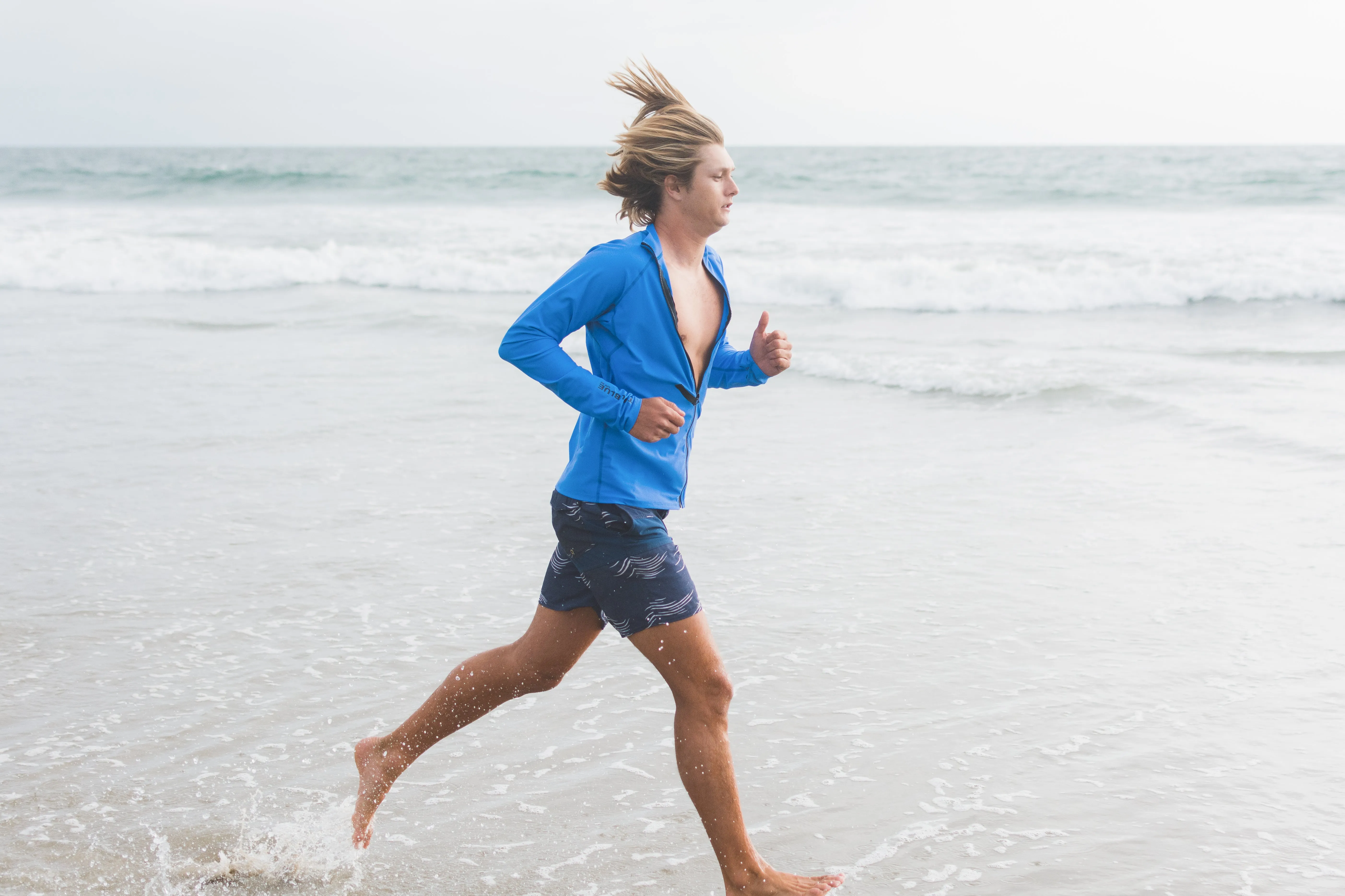 MEN'S ZIP RASH GUARD - BLUE ROYAL
