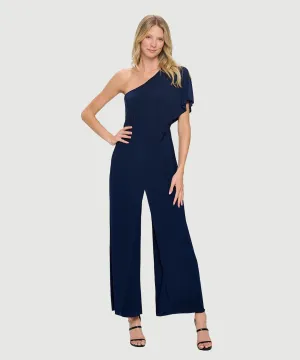 Off The Shoulder Front Crossover Drape Jumpsuit with Side Slit