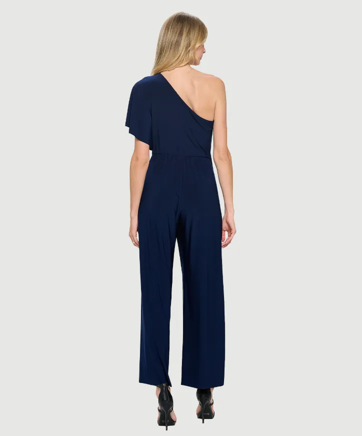 Off The Shoulder Front Crossover Drape Jumpsuit with Side Slit