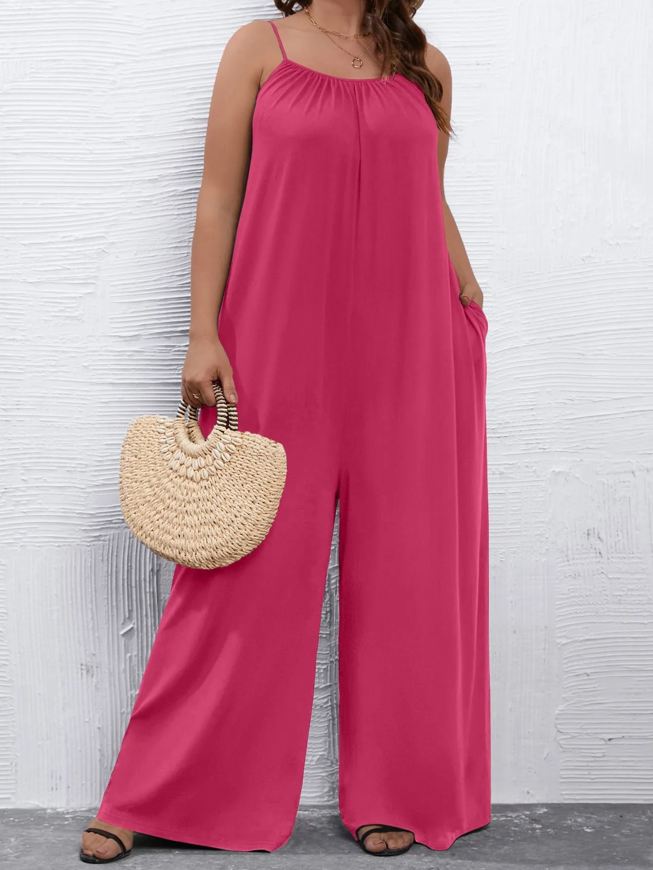 Plus Solid Wide Leg Cami Jumpsuit