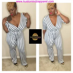 Striped white and black jumpsuit