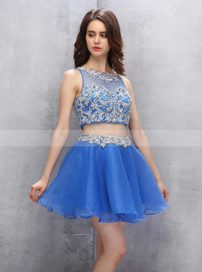 Two Piece Homecoming Dresses,Blue Homecoming Dress,Sexy Homecoming Dress,HC00108