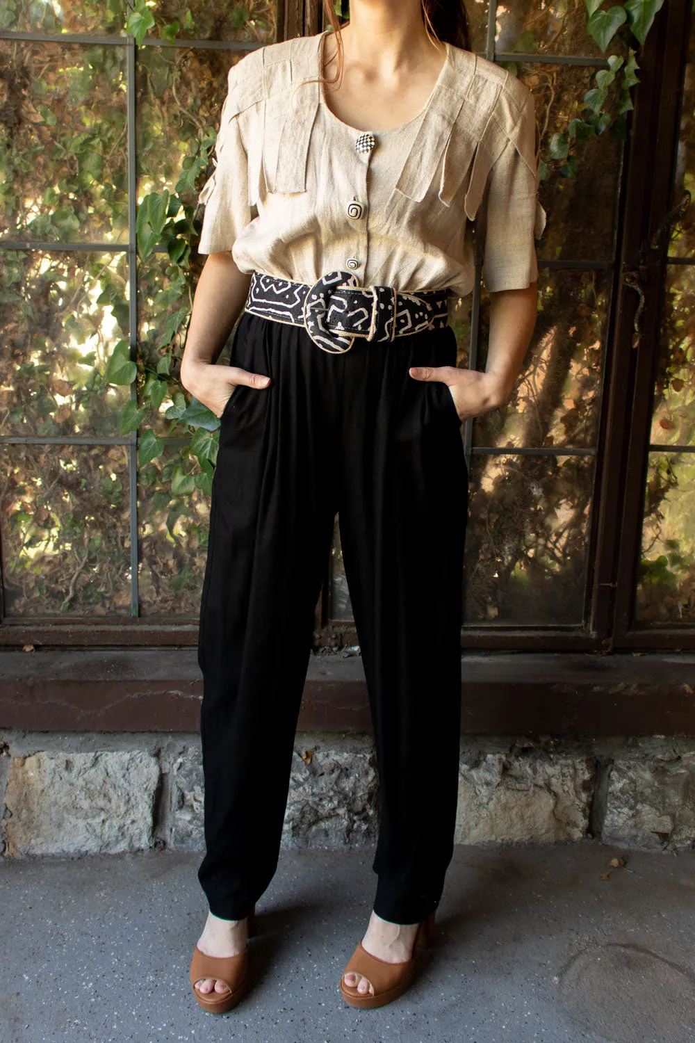 Vintage 1980s Power Jumpsuit with Abstract Buttons and Belt - Medium/Large