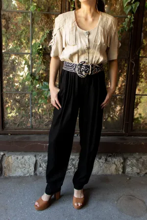 Vintage 1980s Power Jumpsuit with Abstract Buttons and Belt - Medium/Large