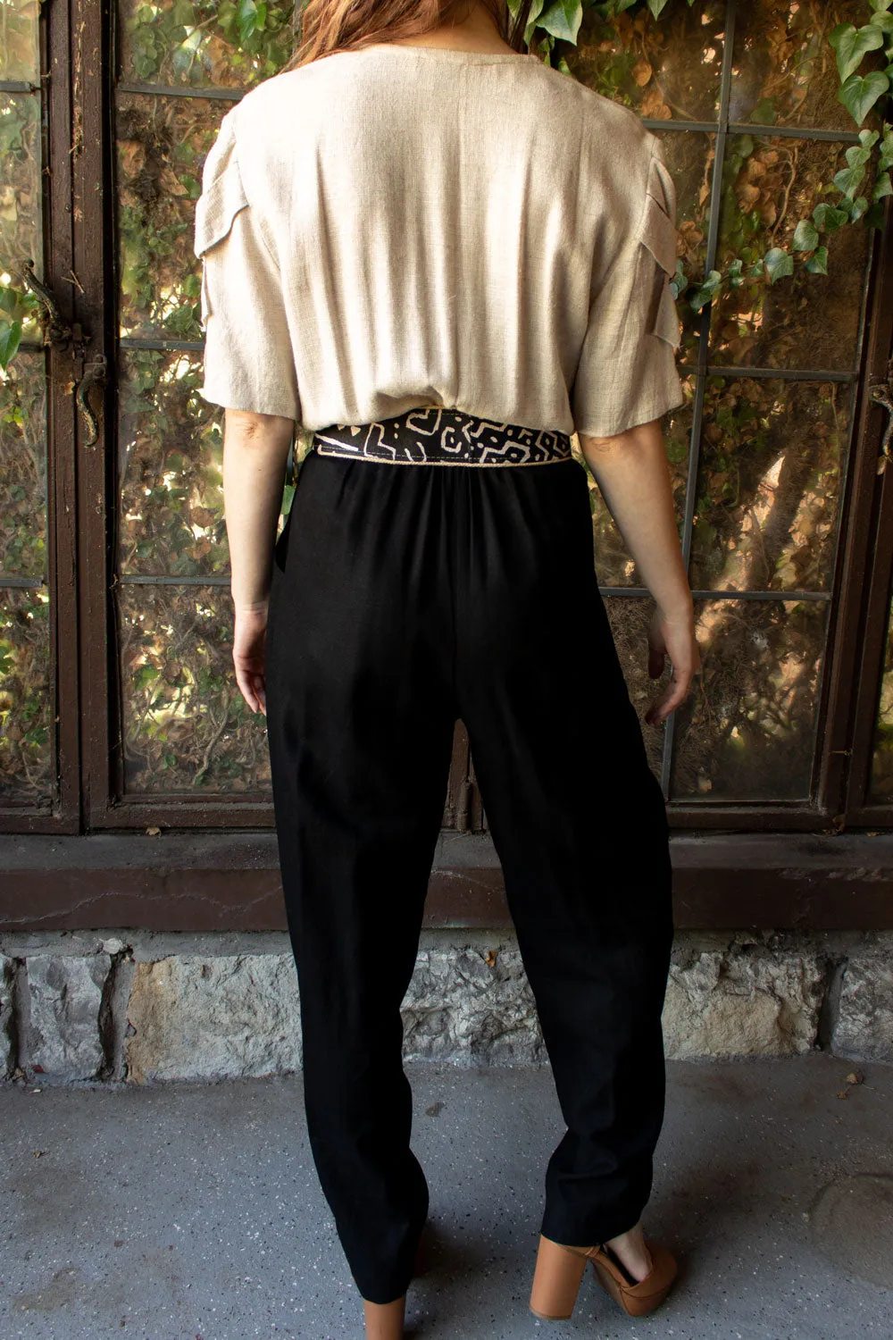 Vintage 1980s Power Jumpsuit with Abstract Buttons and Belt - Medium/Large