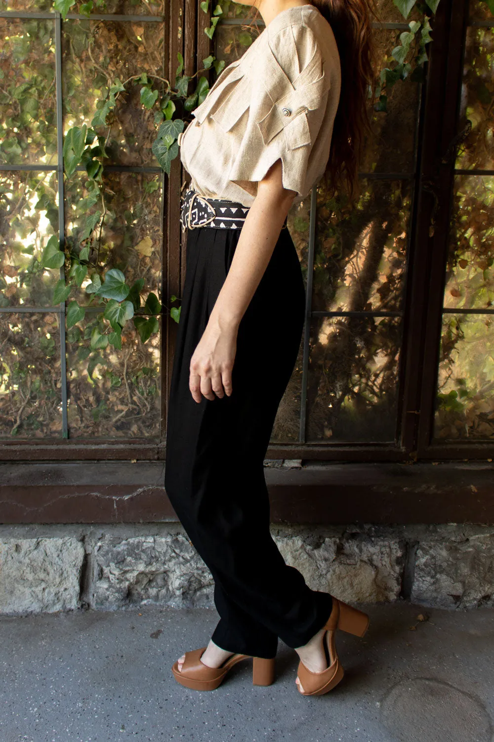Vintage 1980s Power Jumpsuit with Abstract Buttons and Belt - Medium/Large
